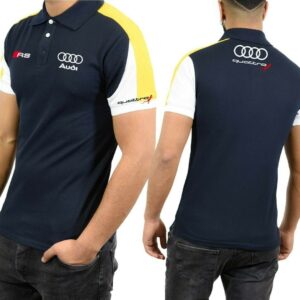 Polos homme Tricolore bleu foncé blanc et jaune logo AUDI RS MT06-1