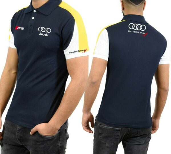 Polos homme Tricolore bleu foncé blanc et jaune logo AUDI RS MT06-1