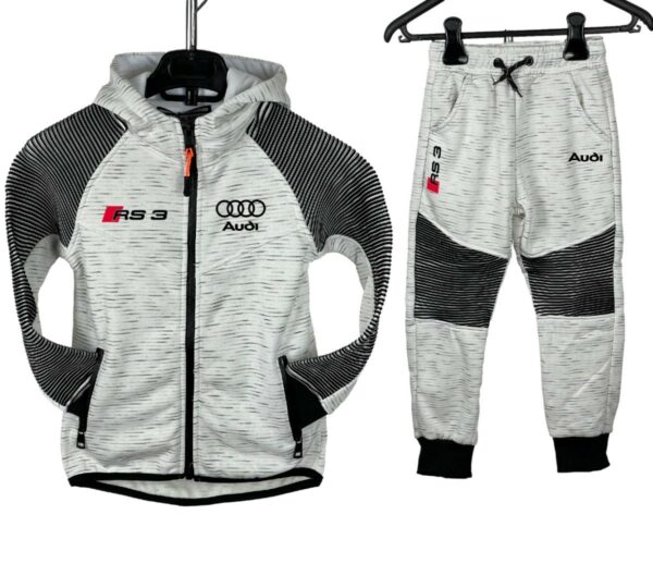 Survêtement training enfants blanc bandes noir logo AUDI RS3 BL10-4 Montage